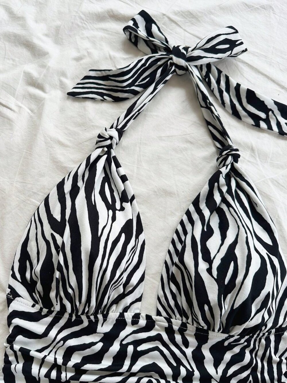 Multicolor Sexy Women's Zebra Print V-Neck Halter Camisole Knotted Bow - Picture 4 of 6